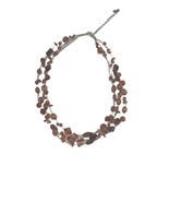 Brown Faux Amber Beaded Necklace Floating Beads Vintage 3 Strand 54766 - £15.96 GBP