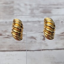 Vintage Clip On Earrings Statement Ribbed Half Hoop Gold Tone Large - £13.31 GBP