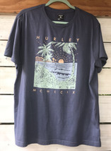 HTF 1999 Vtg Hurley Surf T-Shirt Men&#39;s L Palms Sunset Seashore Beach Blu Org Grn - £15.39 GBP