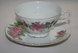 Vintage White with Pink Roses Gold Trim Tea Cup &amp; Saucer Set #2663 - £11.96 GBP