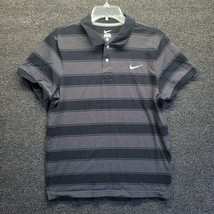 Nike Cotton Polo Shirt Dark Gray Striped Men&#39;s Sz M Golf Casual - £17.06 GBP