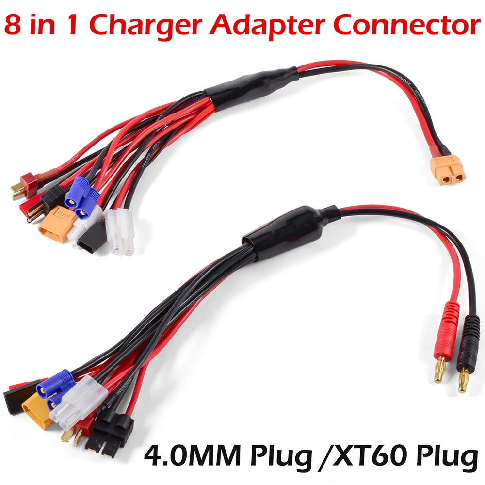 RC Charger Adapter Connector 8 In 1 Charger 4.0mm Banana XT60 TRX Tamiya Li - £11.67 GBP