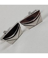 Vintage Mid Century Style Cuff Links Silver Tone w/ Initial Ridged V - $13.10