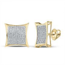 Yellow-tone Sterling Silver Mens Round Diamond Kite Square Earrings 1/4 Cttw - £100.05 GBP