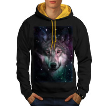 Wellcoda Wolf Space Cosmos Animal Mens Contrast Hoodie, Star Casual Jumper - £31.53 GBP