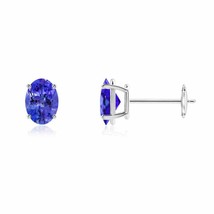 Natural Tanzanite Oval Solitaire Stud Earrings in 14K Gold (Grade-AAA , 7x5MM) - £729.18 GBP