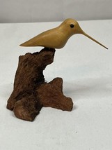 Vintage Hand Carved Wood Sandpiper on Driftwood Beach Art Sculpture - £13.97 GBP