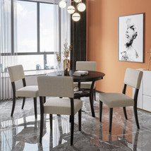 5-Piece Kitchen Dining Table Set Round Table with Bottom Shelf, 4 Uphols... - $562.67