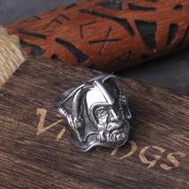 Norse Mythology Odin Raven Ring Viking Wolf Stainless Steel Amulet Men&#39;s Jewelry - £12.73 GBP