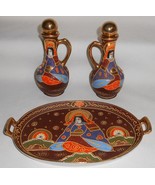 RARE Moriyama 3 pc MORIAGE Oil/Vinegar w/Tray Set  HAND PAINTED Made in ... - £140.16 GBP