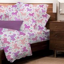 3 Piece Kids Girls White Purple Pony Themed Sheet Set Twin Size, Coral P... - $40.58