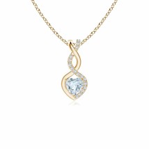 Aquamarine Infinity Heart Pendant with Diamonds in 14K Yellow Gold (A, Size-4MM) - £273.25 GBP