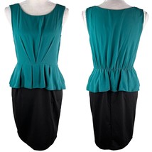 EnFocus Studio Dress 8 Green Black Peplum Colorblock Sleeveless New - $29.00