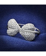 Double Heart Micro Pave Simulated Diamond 14k White Gold Plated Engageme... - £148.65 GBP