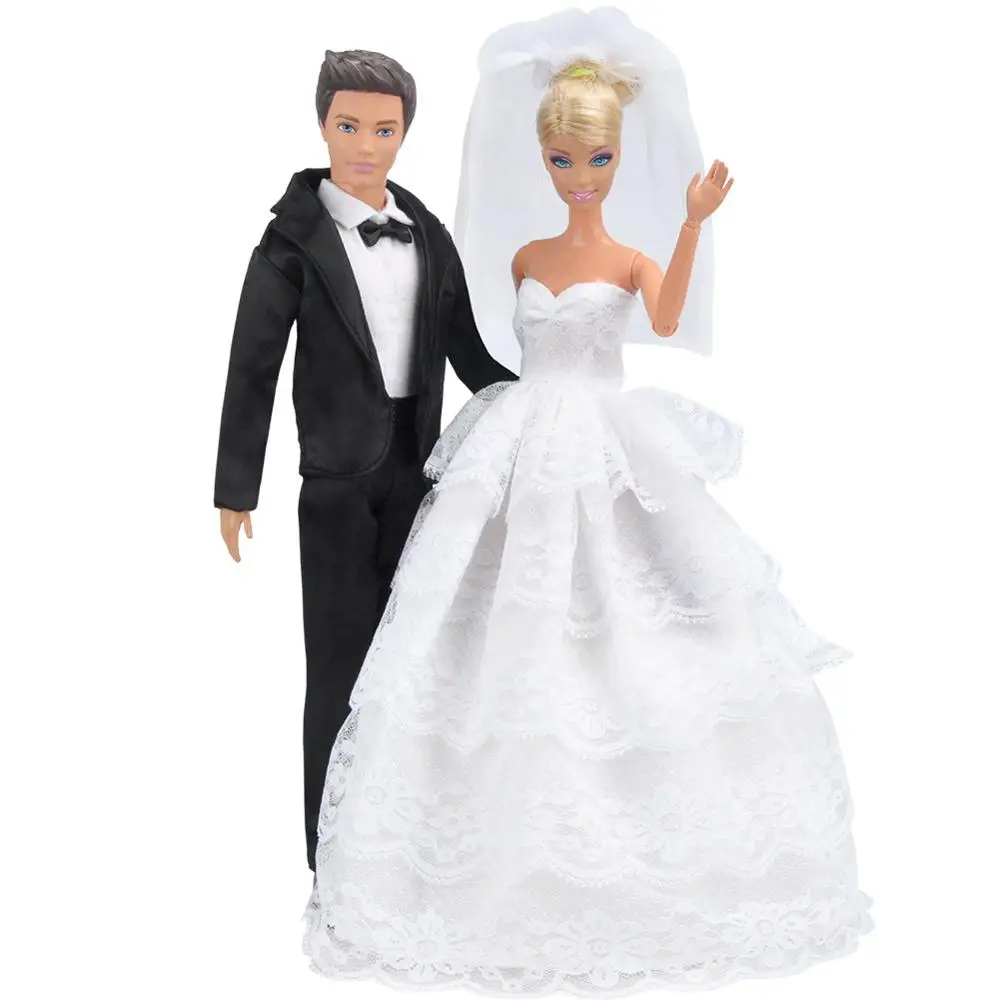 1 Set Doll Clothes Wedding Dress White 5 storey 5-tier Cake Wedding Skirt Ken - £6.35 GBP+