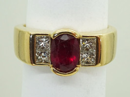 1.70ct tw Heat Treated Ruby &amp; Earth Mined Diamond Ring 14k Gold Size 5.5 - £1,251.62 GBP