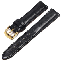 18mm 20mm 22mm 24mm Genuine Leather Black Watch Band Strap With Yellow Buckle - £12.50 GBP