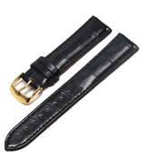 18mm 20mm 22mm 24mm Genuine Leather Black Watch Band Strap With Yellow B... - £12.55 GBP
