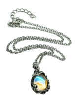 Aura Moonstone Pendant Silver Plated ION Stone 20&quot; Chain Twee Etherial Jewellery - £6.91 GBP