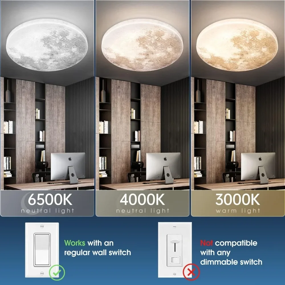 37cm/47cm Moon-style Dimmable Flush Mount Ceiling Light Fixture - $108.39+