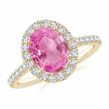 Authenticity Guarantee 
Angara Natural 9x7mm Pink Sapphire Ring in 14K Yellow... - £1,668.22 GBP