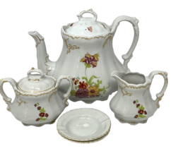 Vtg. 1982 Hand Painted Teapot, Creamer, Sugar, Ashtray Charlene Collins ... - $37.99
