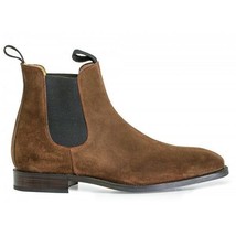 Men Chelsea Jumper Slip On Brown High Ankle Handmade Suede Leather Boots US 7-16 - £125.33 GBP