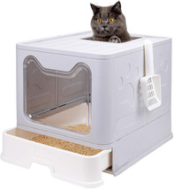 Top Exit Cat Litter Box With Tray Foldable Large Kitty Litter Boxes Toil... - £68.45 GBP