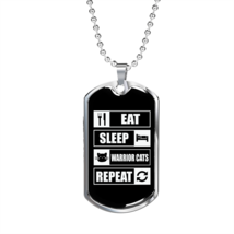 Eat Sleep Cats Necklace Stainless Steel or 18k Gold Dog Tag 24&quot; Chain - £38.02 GBP+
