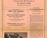 Arthur Hadley&#39;s Tally Ho Stable Theatre 1938 Flyer Meet the Duchess Hemp... - $17.82