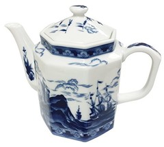 Hand Painted Blue and White Porcelain Nautical Themed Japanese Tea Pot Andrea by - £39.00 GBP