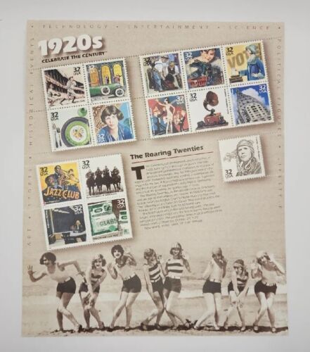 1998 USPS 1920s Celebrate the Century Stamp Sheet 15ct 32c B9 - $11.99