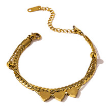 Yhpup Romantic Heart Stainless Steel Bracelet for Women Charm Gold Color Chain L - £9.86 GBP