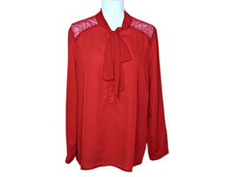 Daisy Fuentes Bow Tie Neck and Lace Blouse Top Cranberry Color Size 1X NWT - £13.61 GBP