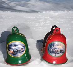 Vintage Thomas Kinkade Painter of Lights Christmas Bell Ornaments 3 Inch - $12.86