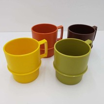 Tupperware Stackable Mugs Cups Set of 4 Harvest Colors 1312  Made U.S.A.... - $29.47