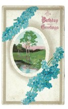 Vintage 1900s Happy Birthday Greetings Embossed Postcard Trees Flowers Floral - $10.88