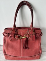 Coach Dark Pink Coral Pebbled Leather Contrast Shoulder Handbag Braided ... - £43.83 GBP