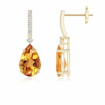 Citrine Pear-Shaped Drop Earrings with Diamond in 14K Gold (Grade-AA , 9x6MM) - £451.20 GBP