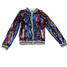 Mia New York Multicolor Sequin Bomber Jacket Girls M Striped Ribbed Trim... - $43.20