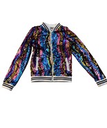 Mia New York Multicolor Sequin Bomber Jacket Girls M Striped Ribbed Trim... - $59.05 CAD