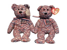 Set of 2 Ty Beanie Baby USA the Patriotic Bear 8 1/2&quot; - £11.84 GBP