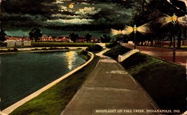 Vintage POSTCARD- Moonlight On Fall Creek, Indianapolis, Indiana BK66 - £4.08 GBP