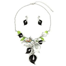 HW Collection Colored Rhinestone Butterfly Leaf Vine Flower Silvertone Necklace  - $13.71