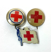 Vintage American Red Cross Lapel Pin Pinback Button Lot Of 3 Antique Small - £15.47 GBP