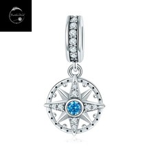 Compass Travel Boat Dangle Charm Genuine Sterling Silver 925 With Blue CZ - £15.93 GBP