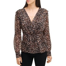 MSRP $79 DKNY Womens Faux Wrap Animal Print Blouse Black XS - £18.64 GBP