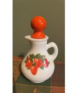 Vintage Avon Strawberries and Cream Milk Glass Pitcher with Cork Stopper - $9.46