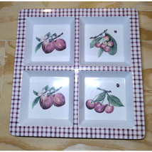Pfaltzgraff Melamine (Plastic) 4 Section Square Serving Tray Cherries Ap... - $223.89 MXN