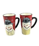 Sakura Set Of 2 Snowman Smiles Collection Tall Latte Coffee Cups/ Mugs 6&quot; - £17.59 GBP